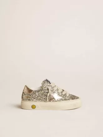 May Teen in platina glitter met gouden leren ster en hielstuk