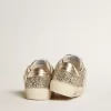 May Teen in platina glitter met gouden leren ster en hielstuk
