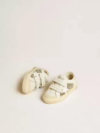 May Teen in wit leer en goudglitter met witte leren ster