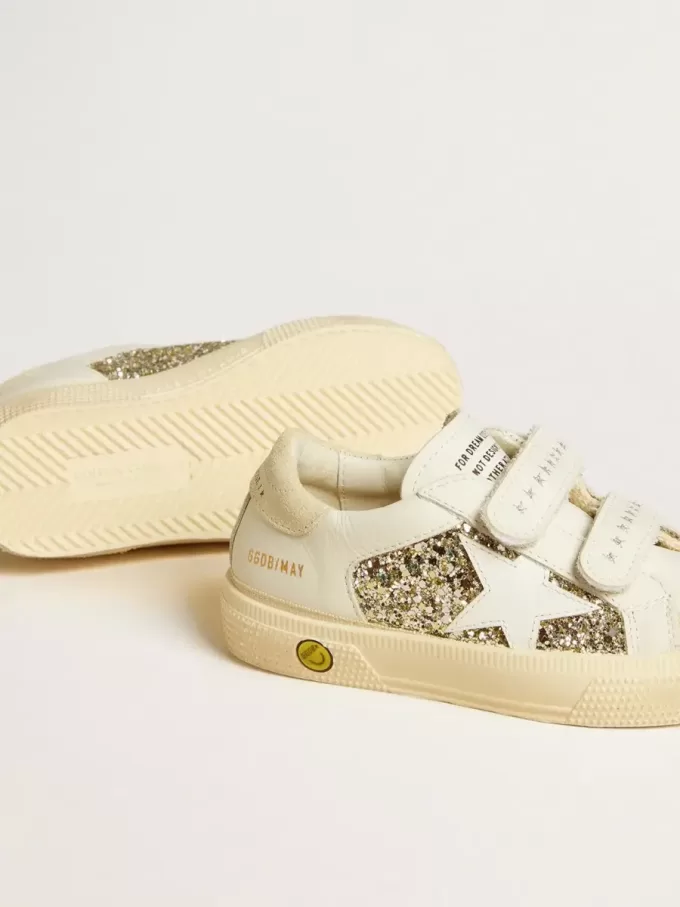 May Teen in wit leer en goudglitter met witte leren ster