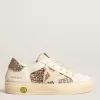 May Teen in wit leer en roségoud glitter met beige suède ster