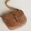 Medium Sally Bag in askleurig suède met contrasterende gesp en schouderriem