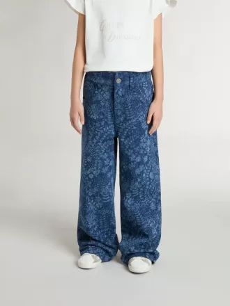 Medium wash wijde jeans voor meisjes met print
