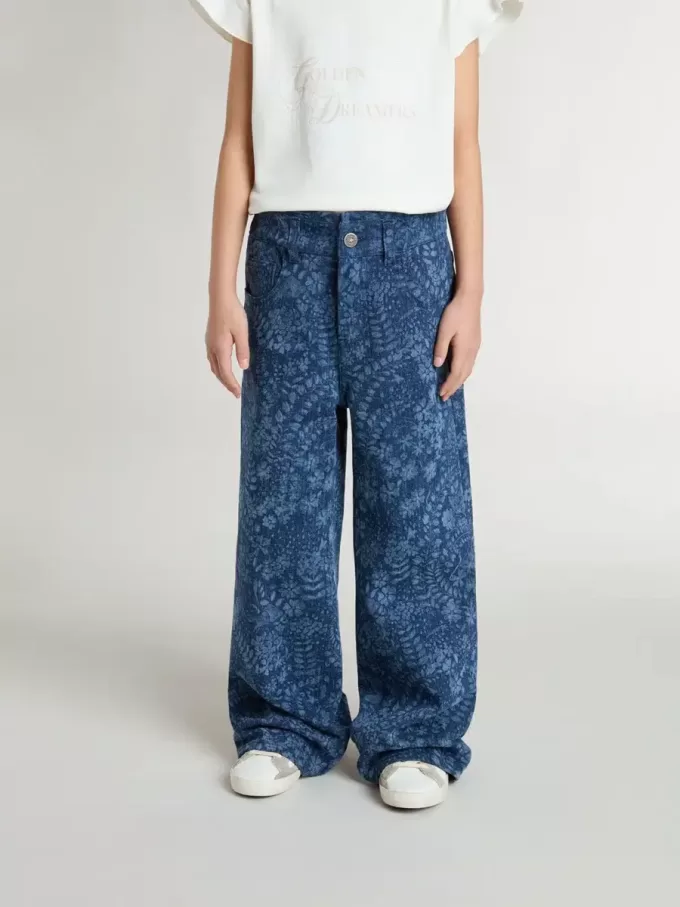 Medium wash wijde jeans voor meisjes met print