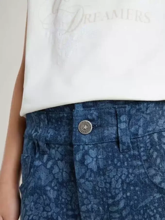 Medium wash wijde jeans voor meisjes met print