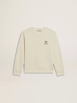 Meisjes-T-shirt in versleten wit met borduursel op de voorkant en print op de achterkant