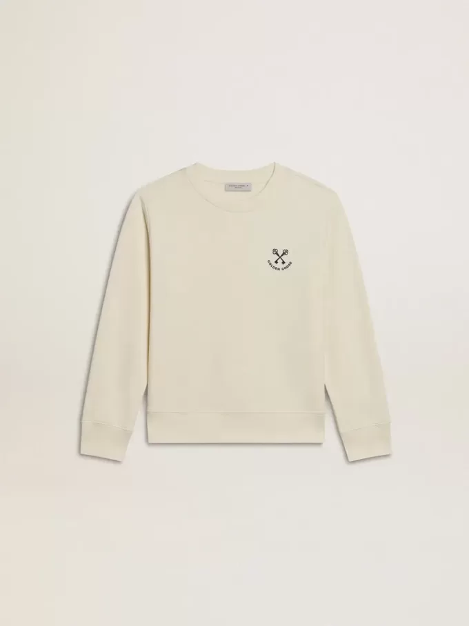 Meisjes-T-shirt in versleten wit met borduursel op de voorkant en print op de achterkant
