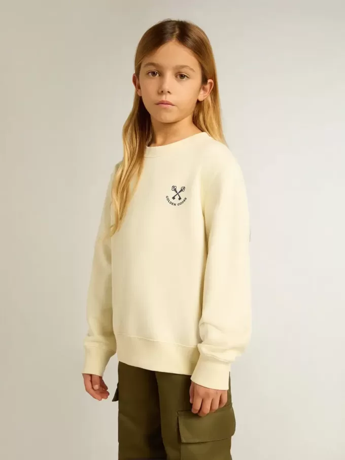 Meisjes-T-shirt in versleten wit met borduursel op de voorkant en print op de achterkant
