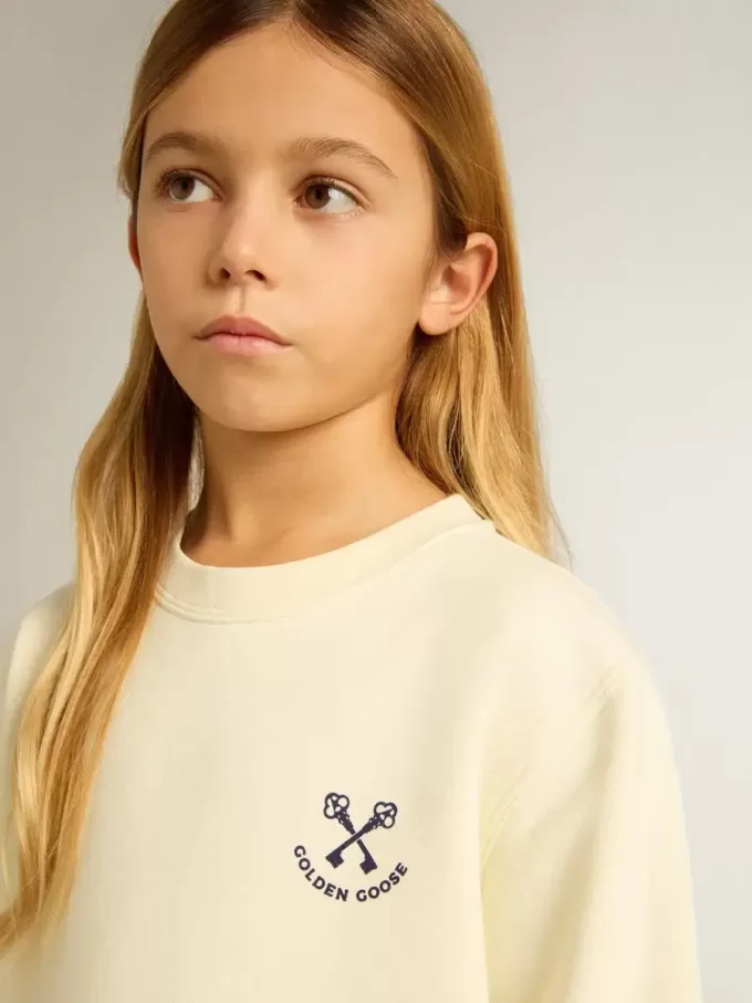Meisjes-T-shirt in versleten wit met borduursel op de voorkant en print op de achterkant