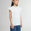 Meisjes-T-shirt met ruches aan de mouwen, letters en borduursels