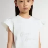 Meisjes-T-shirt met ruches aan de mouwen, letters en borduursels