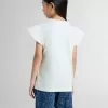 Meisjes-T-shirt met ruches aan de mouwen, letters en borduursels