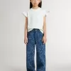Meisjes-T-shirt met ruches aan de mouwen, letters en borduursels