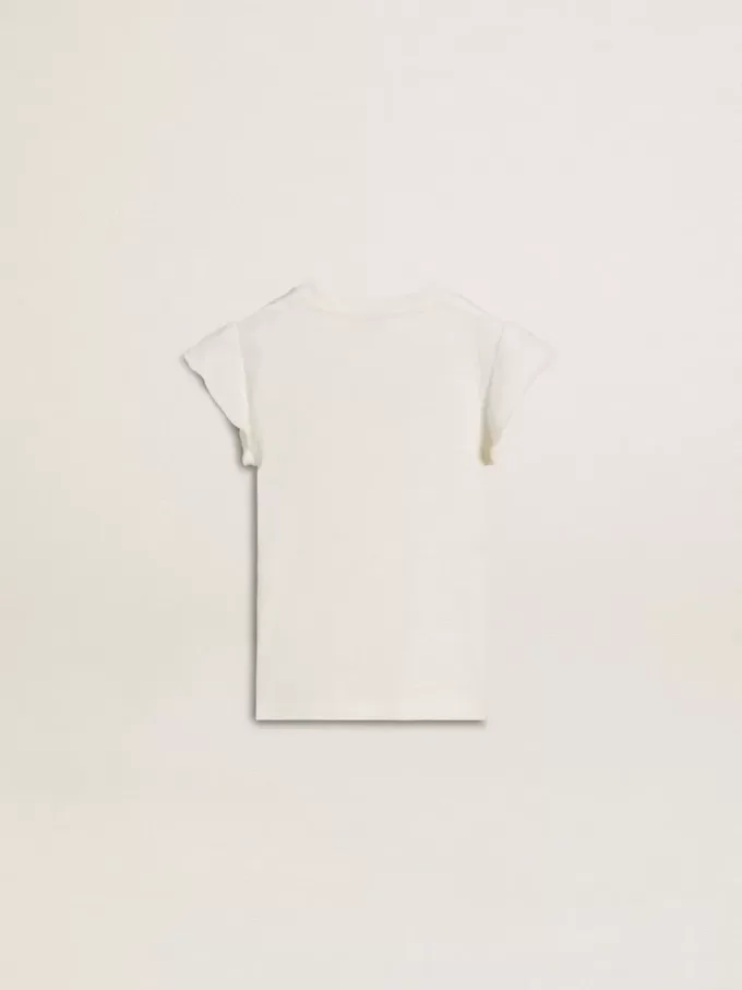 Meisjes-T-shirt met ruches aan de mouwen, letters en borduursels