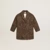Meisjesjas met enkele knoopsluiting van wol met jacquard dierenprint