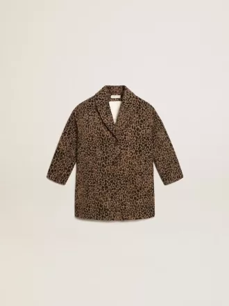 Meisjesjas met enkele knoopsluiting van wol met jacquard dierenprint