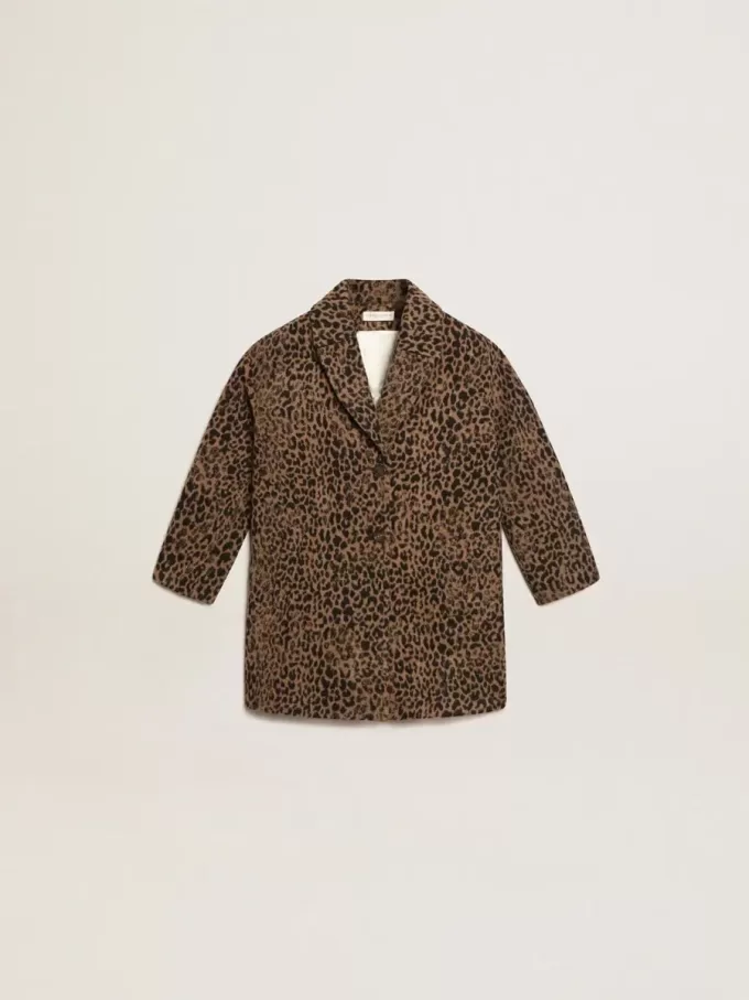 Meisjesjas met enkele knoopsluiting van wol met jacquard dierenprint