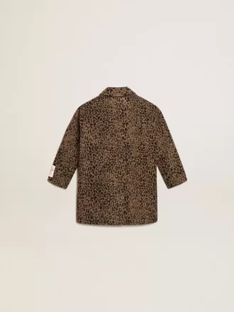 Meisjesjas met enkele knoopsluiting van wol met jacquard dierenprint