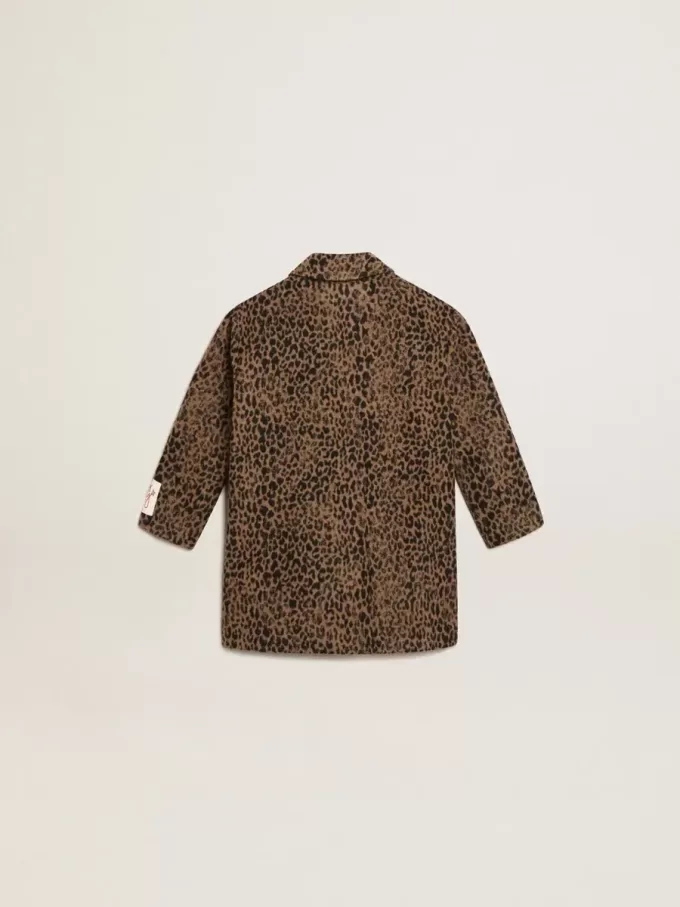 Meisjesjas met enkele knoopsluiting van wol met jacquard dierenprint