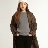 Meisjesjas met enkele knoopsluiting van wol met jacquard dierenprint