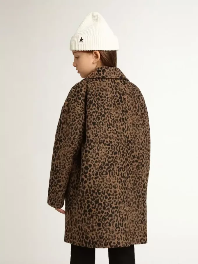 Meisjesjas met enkele knoopsluiting van wol met jacquard dierenprint