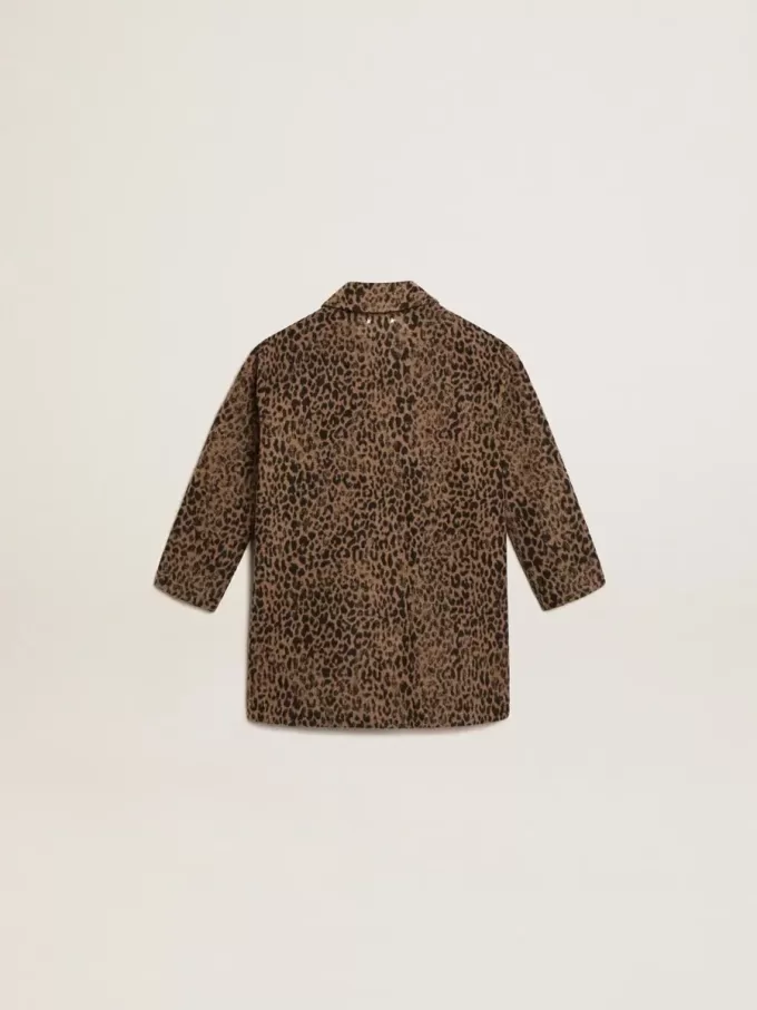 Meisjesjas met enkele knoopsluiting van wol met jacquard dierenprint