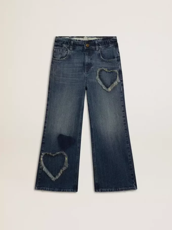 Meisjesjeans met wijde pijpen in blauw denim