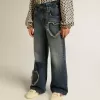 Meisjesjeans met wijde pijpen in blauw denim