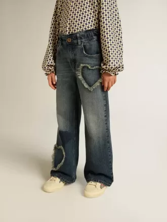 Meisjesjeans met wijde pijpen in blauw denim