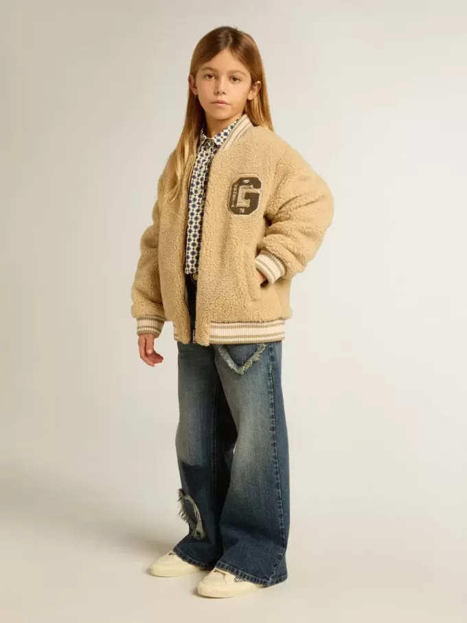 Meisjesjeans met wijde pijpen in blauw denim