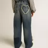 Meisjesjeans met wijde pijpen in blauw denim
