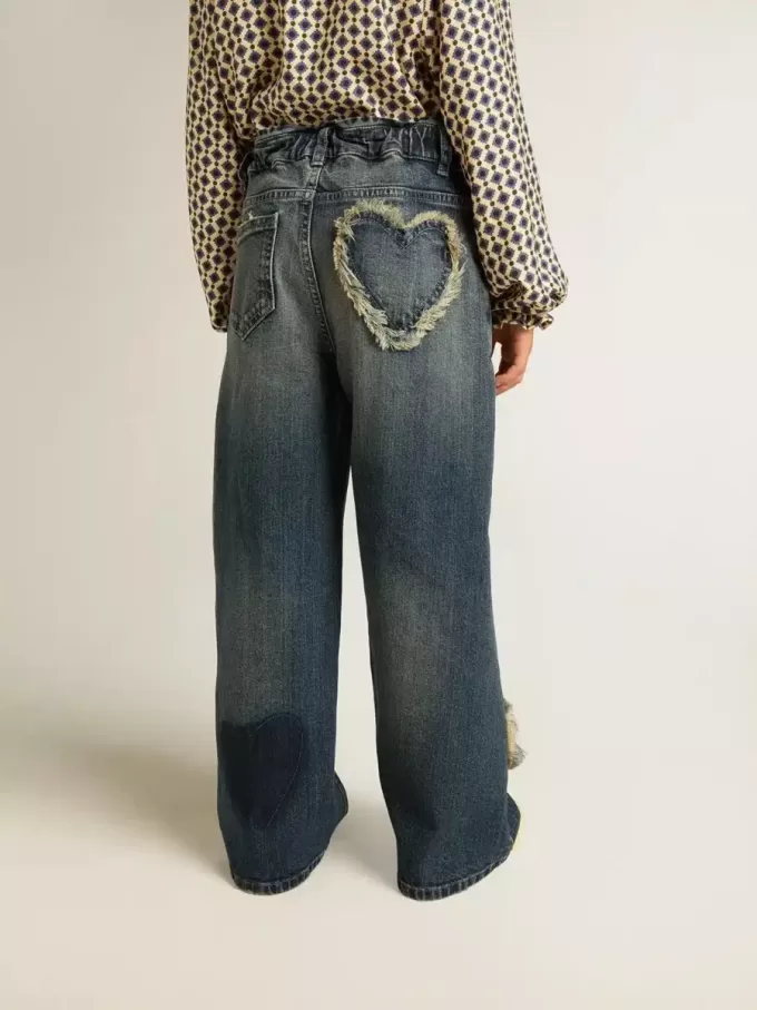 Meisjesjeans met wijde pijpen in blauw denim