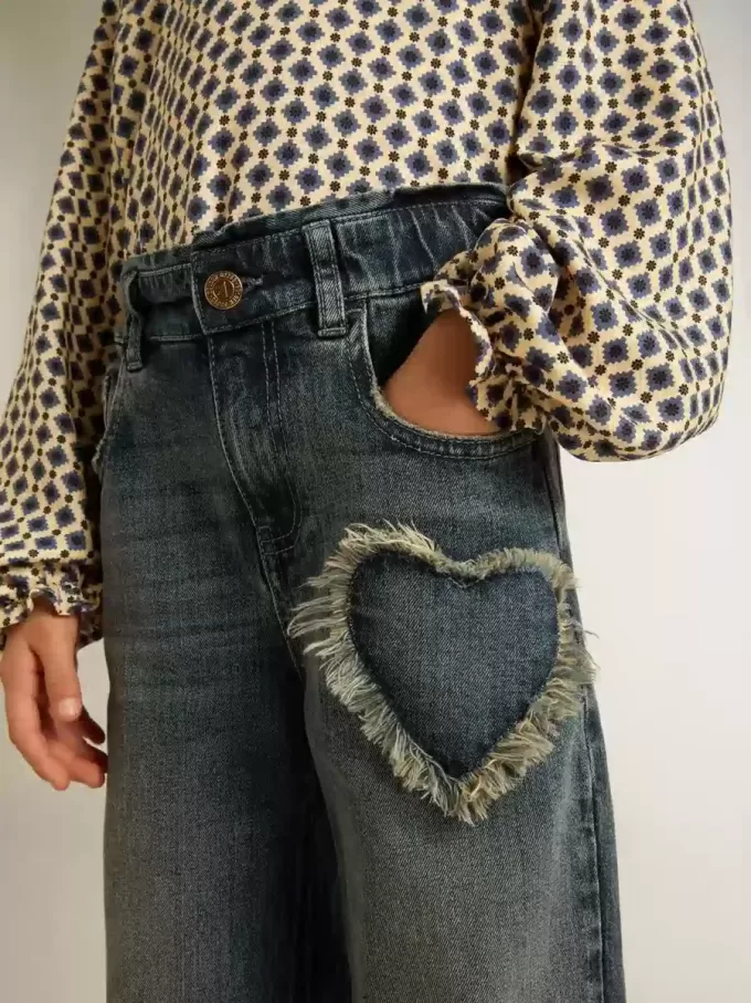 Meisjesjeans met wijde pijpen in blauw denim