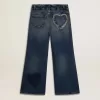 Meisjesjeans met wijde pijpen in blauw denim