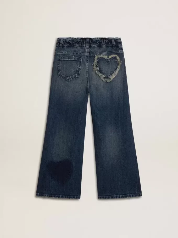 Meisjesjeans met wijde pijpen in blauw denim