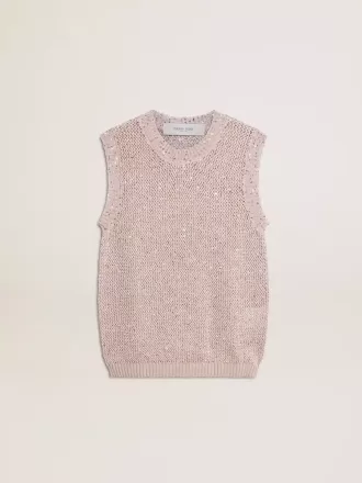 Mesh-gebreide top met pailletten en contrasterende details