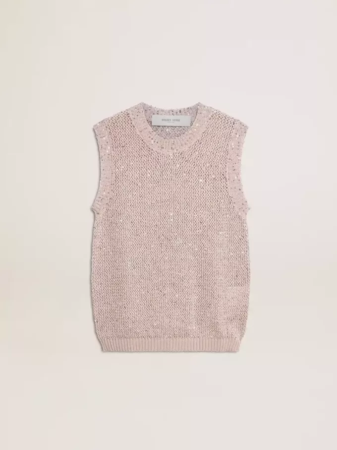 Mesh-gebreide top met pailletten en contrasterende details