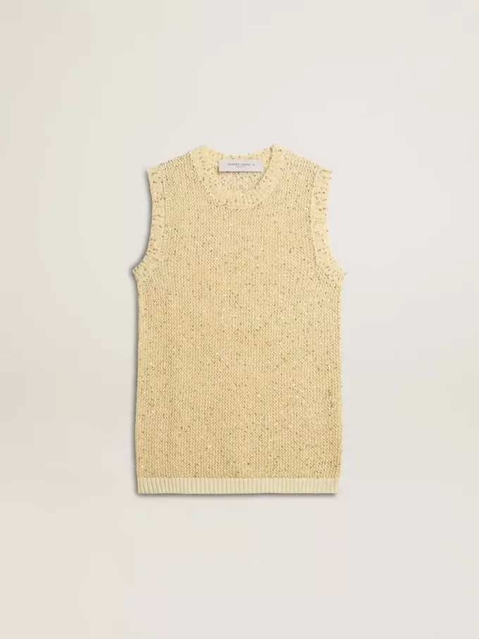Mesh-gebreide top met pailletten en contrasterende details