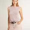 Mesh-gebreide top met pailletten en contrasterende details