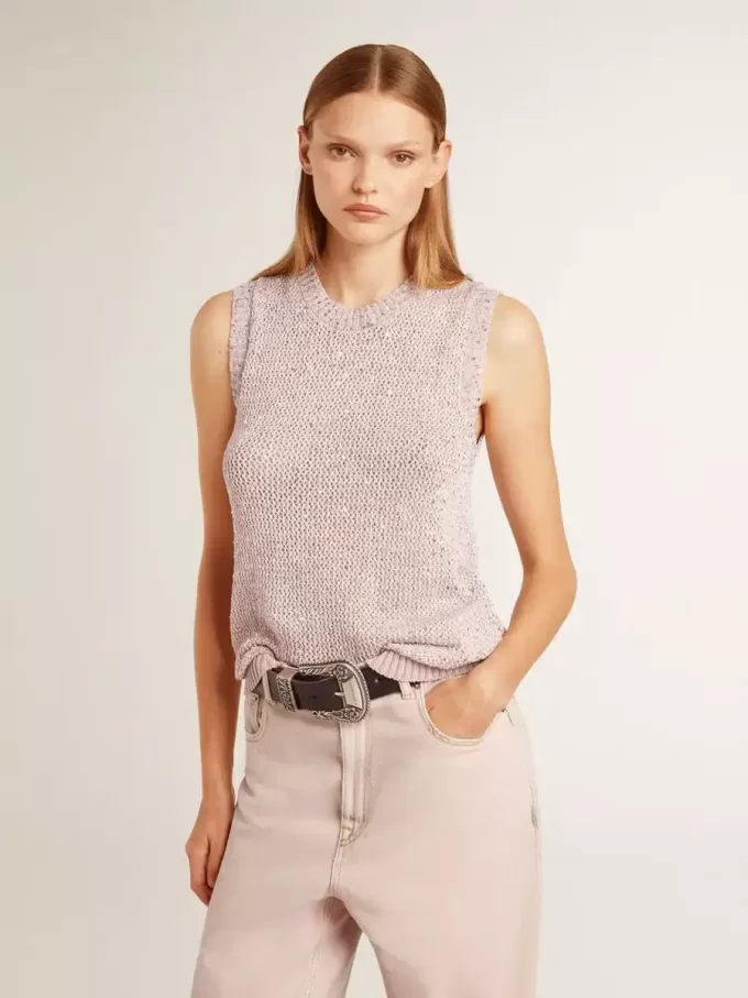 Mesh-gebreide top met pailletten en contrasterende details