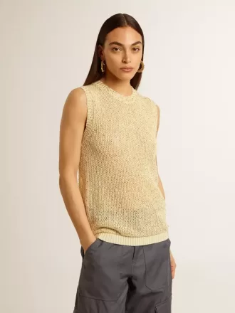 Mesh-gebreide top met pailletten en contrasterende details