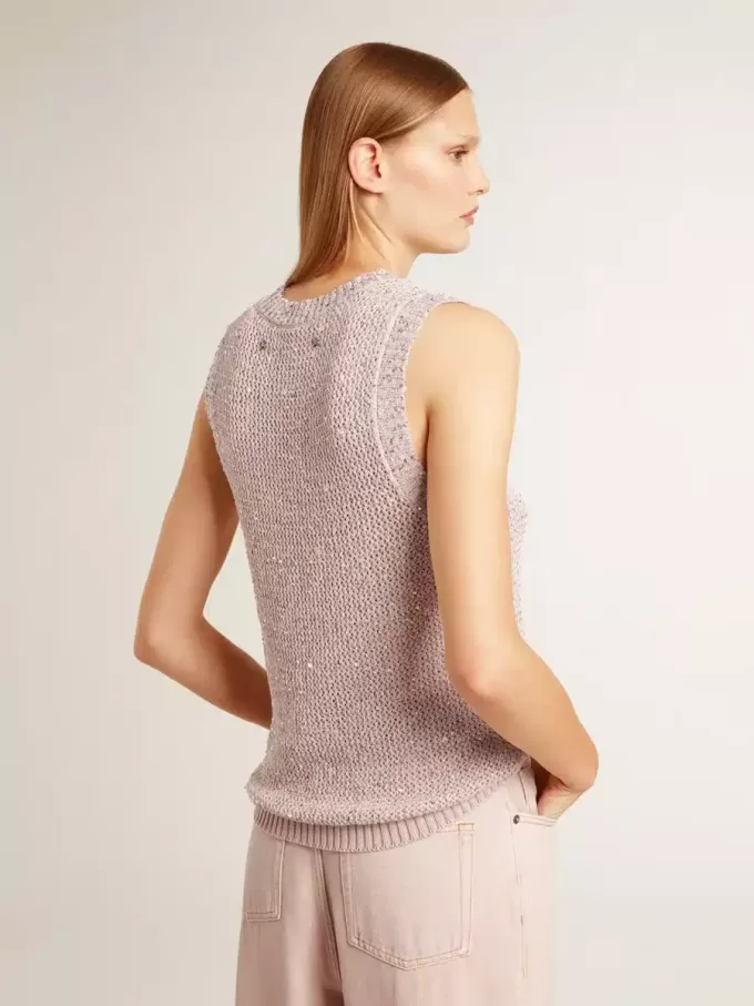 Mesh-gebreide top met pailletten en contrasterende details