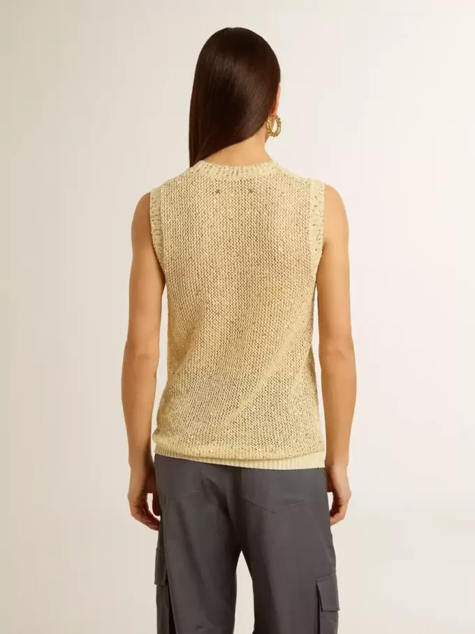 Mesh-gebreide top met pailletten en contrasterende details