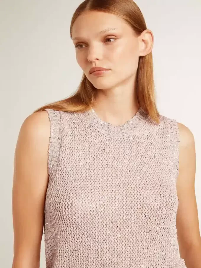 Mesh-gebreide top met pailletten en contrasterende details