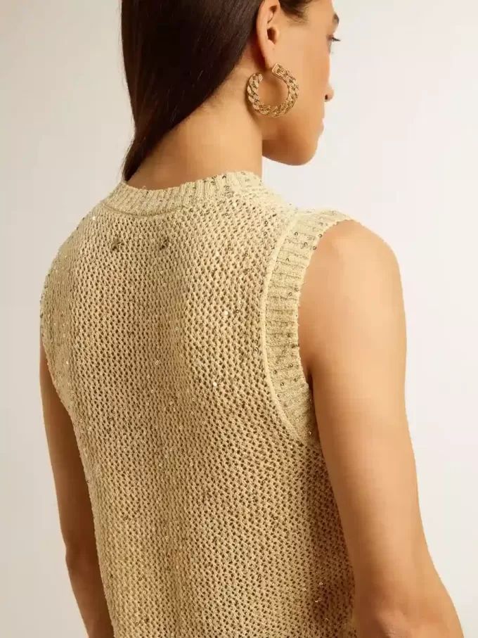 Mesh-gebreide top met pailletten en contrasterende details