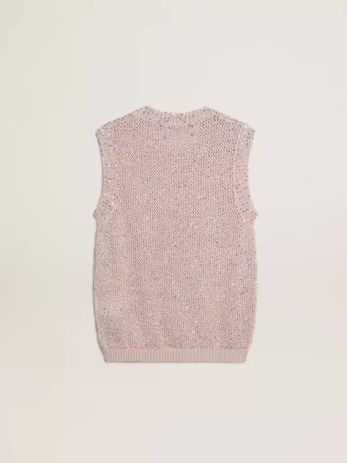 Mesh-gebreide top met pailletten en contrasterende details