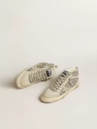 Mid Star in zilver glitter met ijsgrijze suède ster en flits