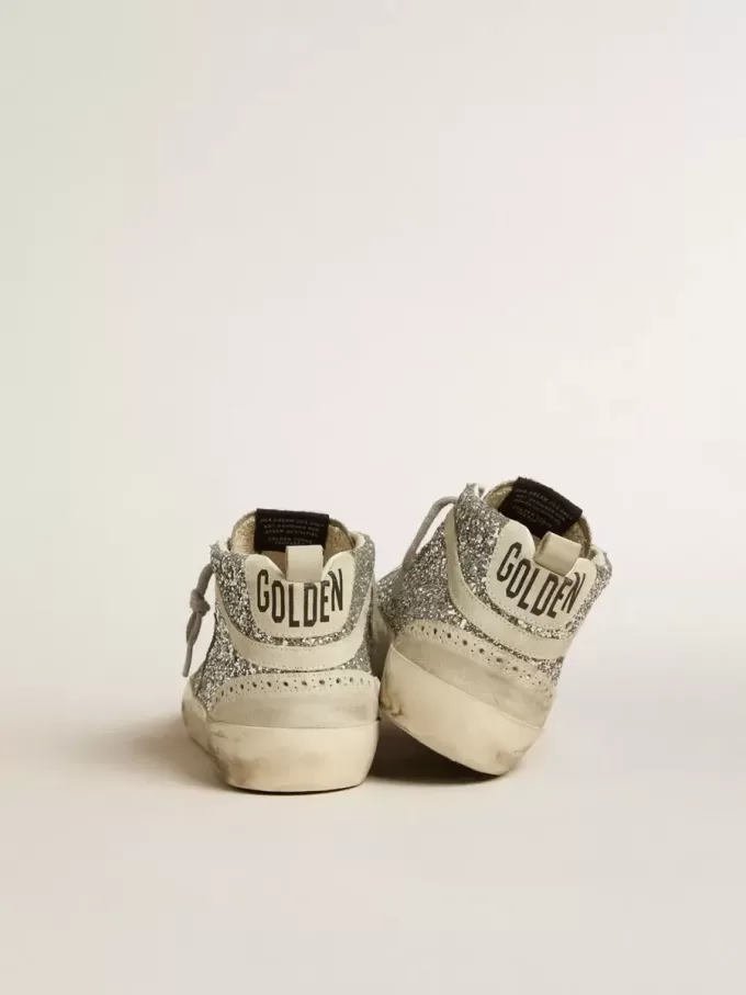 Mid Star in zilver glitter met ijsgrijze suède ster en flits