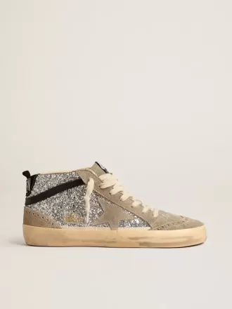 Mid Star in zilver glitter met suède ster en zwarte flash