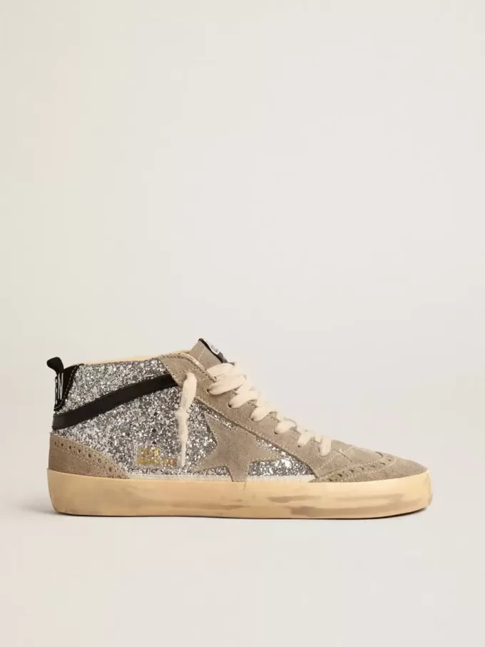 Mid Star in zilver glitter met suède ster en zwarte flash